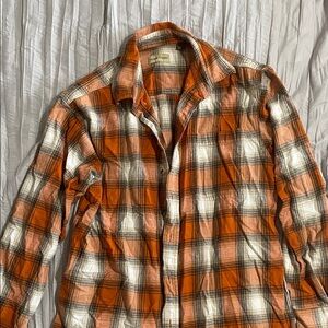 Men's Orange Plaid Casual Button Down Shirt